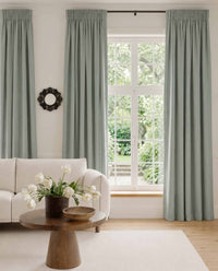 Blue Linen curtains with pencil pleat heading. Soft Linen Cotton material. Enni Dusty Aqua by Ada & Ina