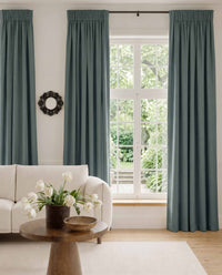 Blue Linen curtains with pencil pleat heading. Soft Linen Cotton material. Enni Marine by Ada & Ina