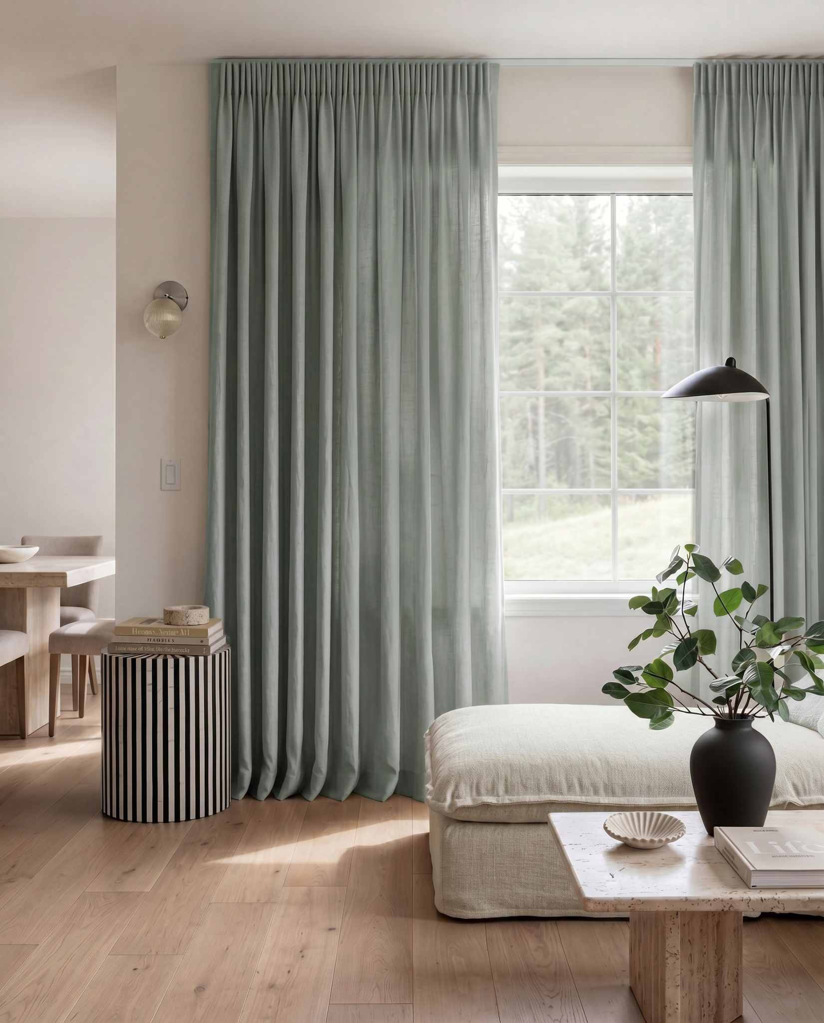 Blue Pleated linen curtains. Made of soft Linen Cotton fabric Enni Dusty Aqua by Ada & Ina