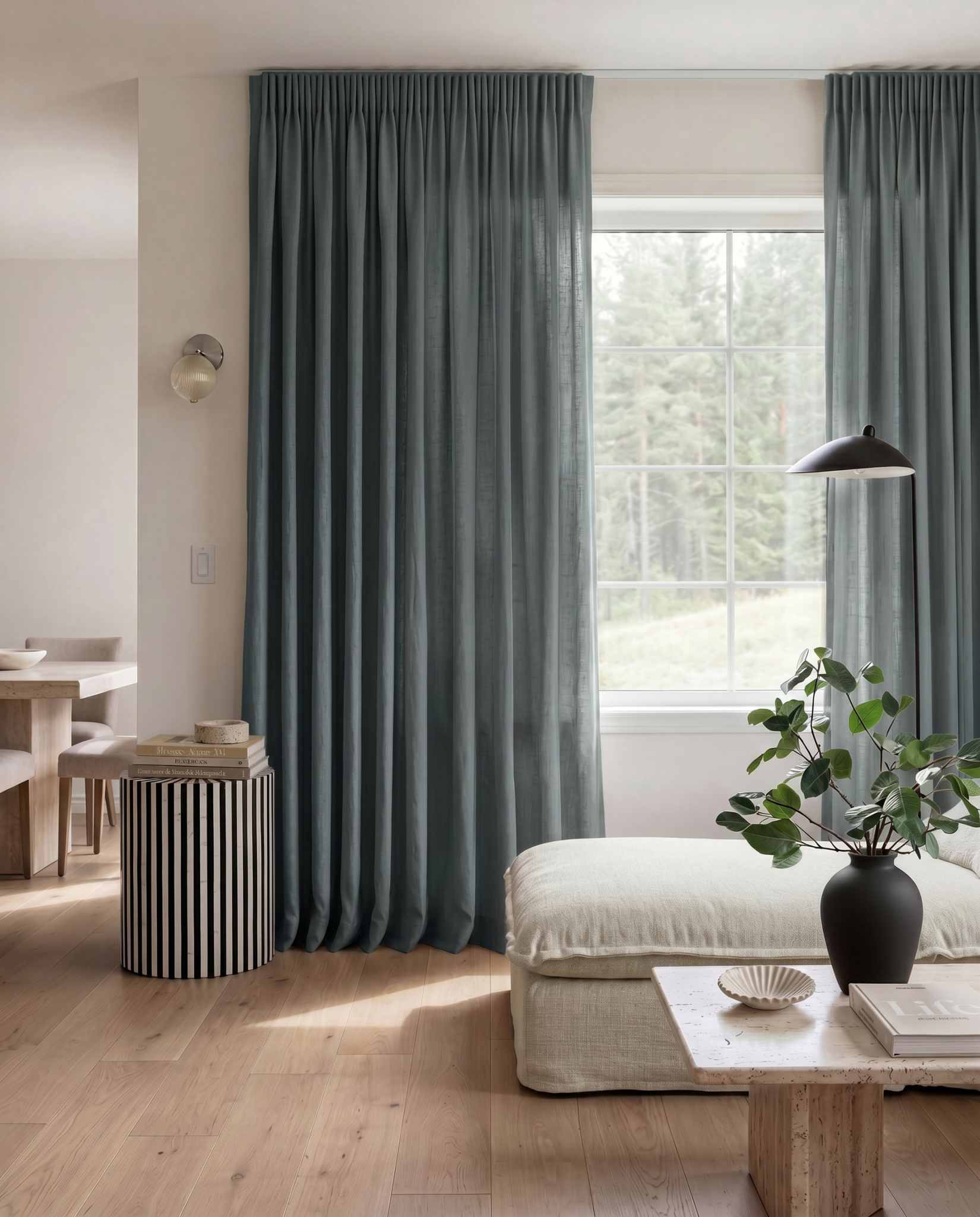 Blue Pleated linen curtains. Made of soft Linen Cotton fabric Enni Marine by Ada & Ina