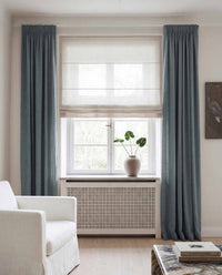 Blue Linen curtains blackout lined - pre-washed linen. Bianco Foggy Blue by Ada & Ina.