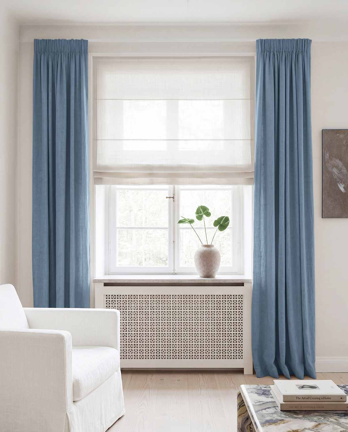 Blue Linen curtains blackout lined - pre-washed linen. Bianco Persian Blue by Ada & Ina.