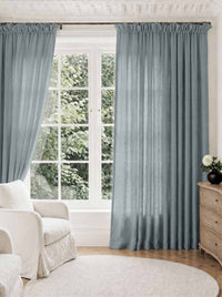 Blue Pleated Linen curtains for Living room. Made of pre-washed linen Bianco Dusky Blue by Ada & Ina.