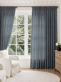 Blue Pleated Linen curtains for Living room. Made of pre-washed linen Bianco Foggy Blue by Ada & Ina.