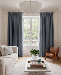 Blue Linen Living room curtains - 100% pre-washed linen. Bianco Foggy Blue by Ada & Ina.