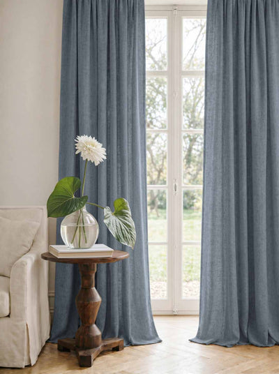Blue Linen Curtains - Cotton lined. Made of pre-washed 100% linen Bianco Blue Grey by Ada & Ina.