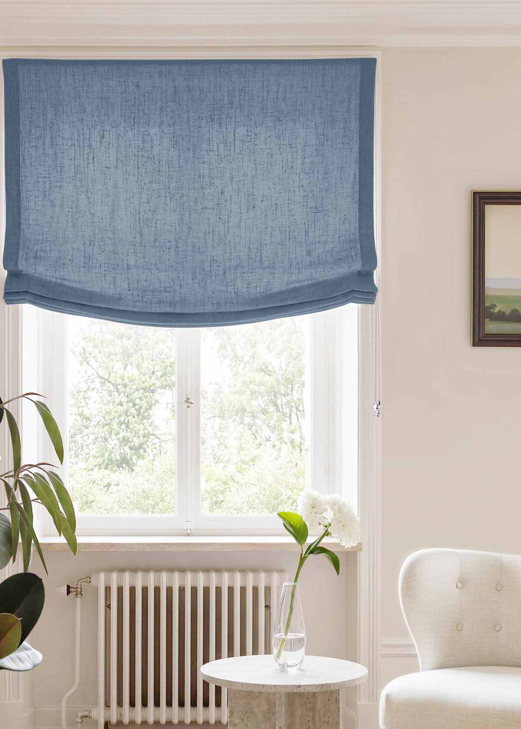 Blue Relaxed linen blind - pre-washed. Bianco Persian Blue by Ada & Ina.