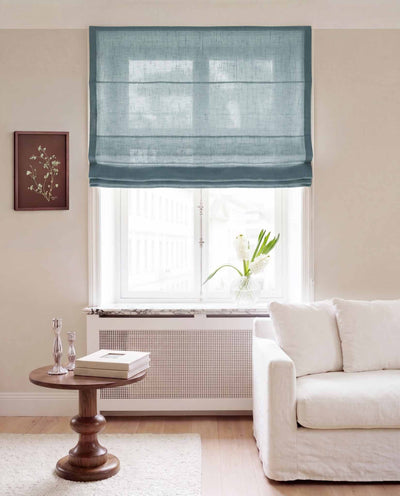 Blue Linen Roman blind. Made of 280 cm wide soft 100% Linen fabric Vilgot Legion Blue by Ada & Ina