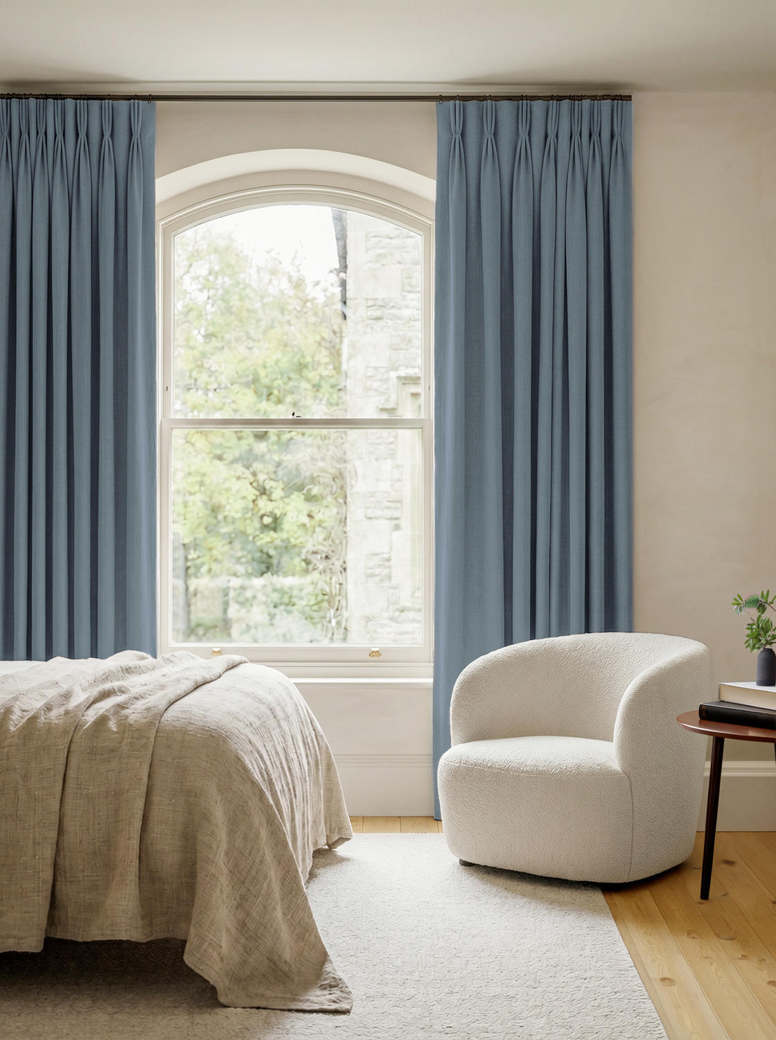 Blue 100% Linen Triple Pleat curtains. Bea Blue Haze by Ada & Ina