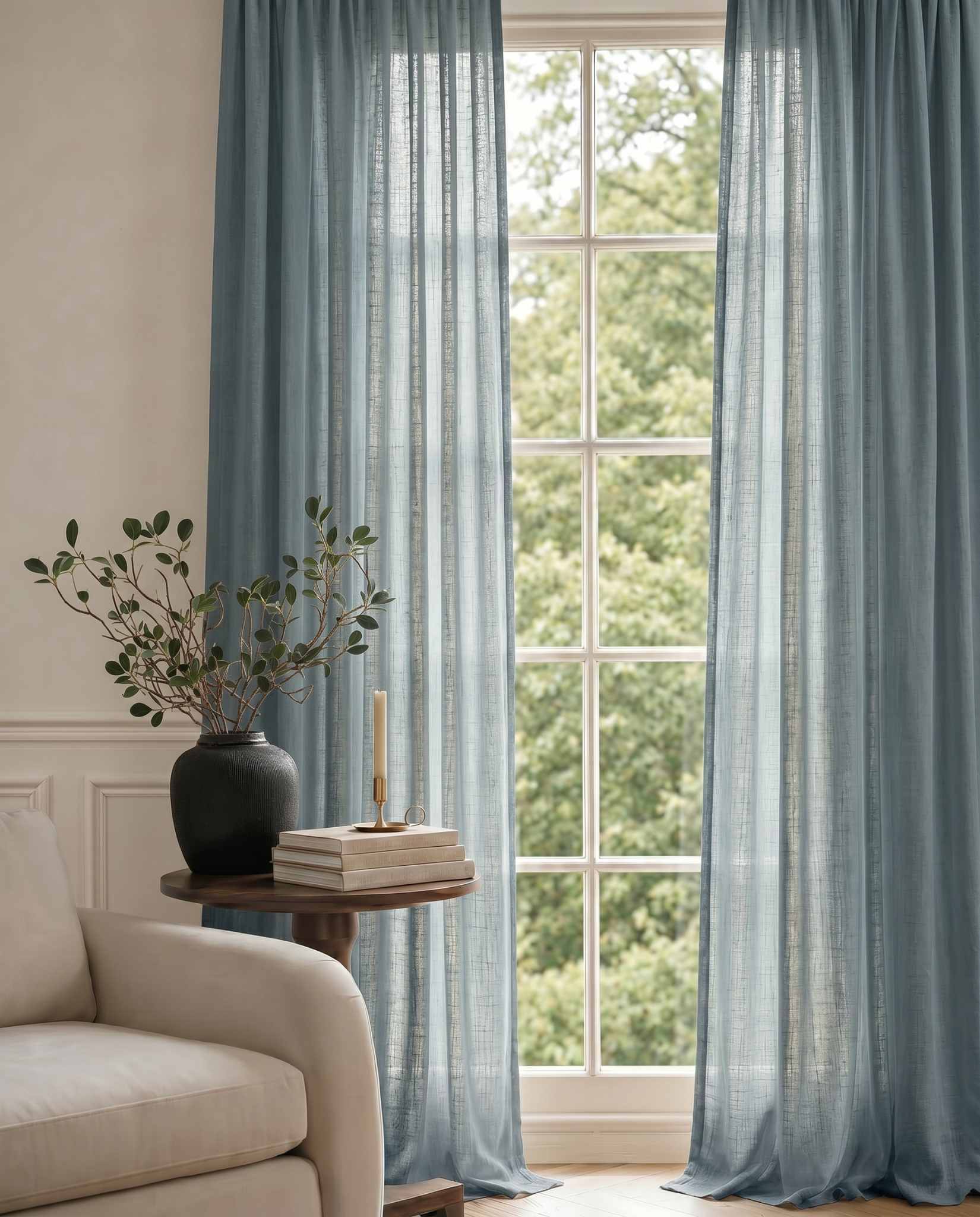 Blue Linen Unlined Curtains. Mariana Blue River by Ada & Ina