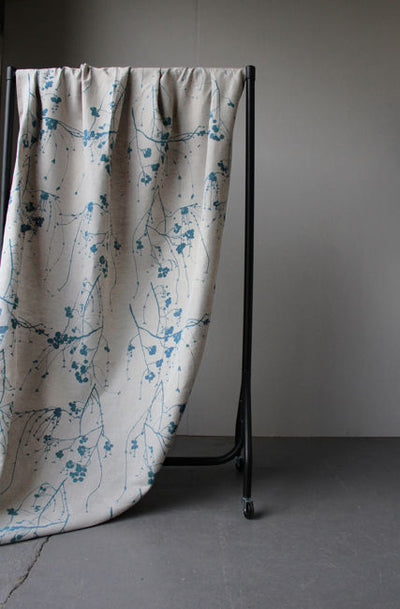 Berry Blue Stone - Botanical Blue print on Linen Cotton fabric