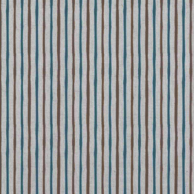Evelina Blue Stone - Natural curtain fabric with Blue and Brown Striped print