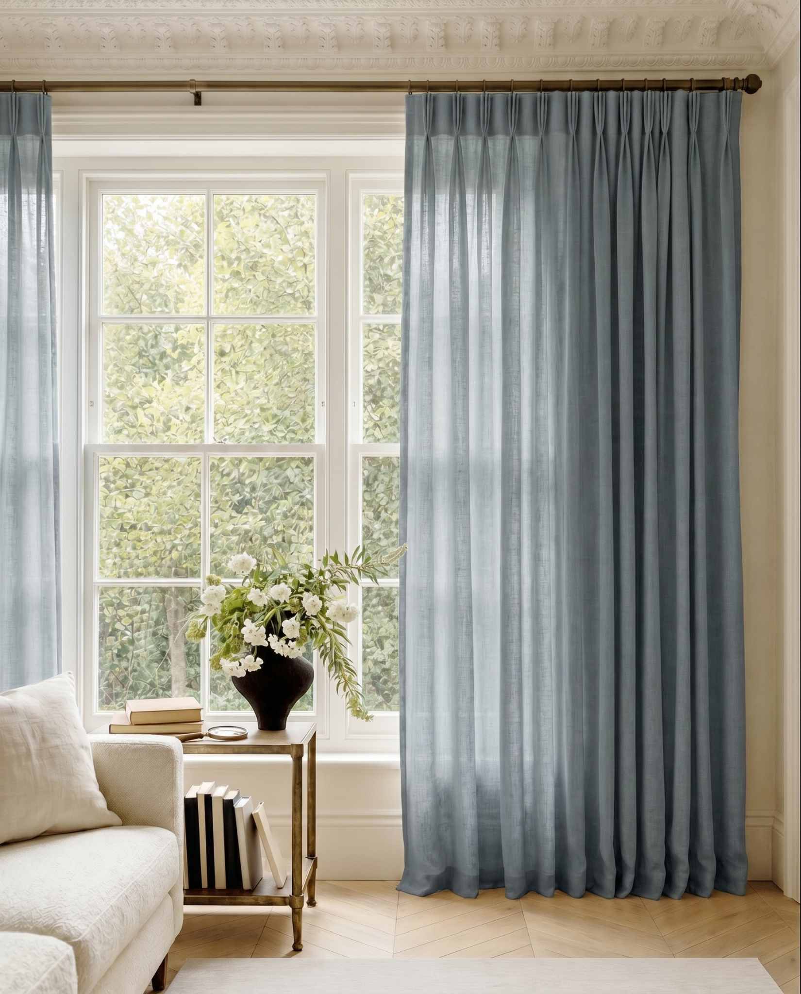 Greyish Blue Triple pleat curtains