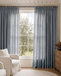 Greyish Blue Wide Linen Curtains. Made of double width 280 cm wide soft pure linen fabric Vilgot Lake Blue by Ada & Ina