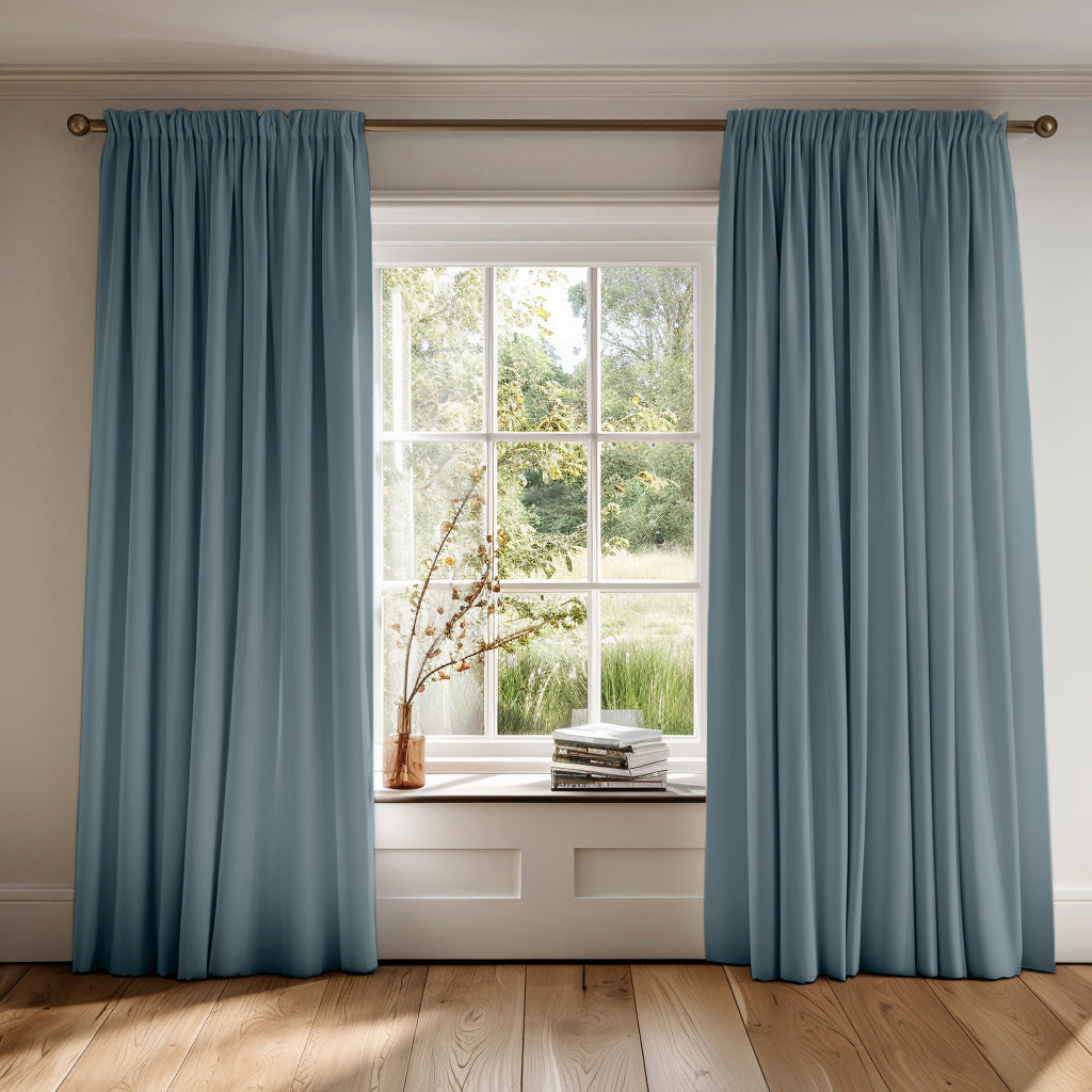 Blue Cotton Curtains - more affordable option compared to linen curtains - hangs beautifully and evenly