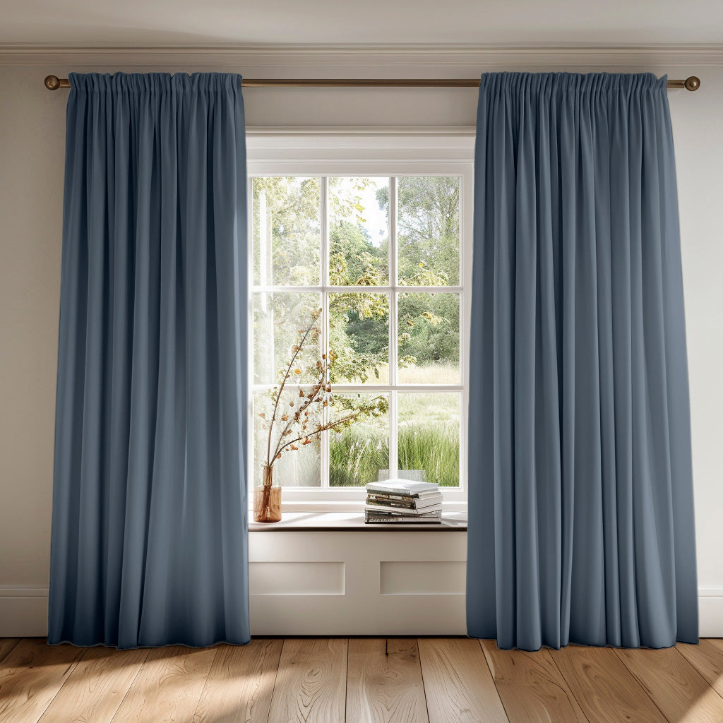 Blue Cotton Curtains - more affordable option to blue pure linen curtains - hangs beautifully and evenly
