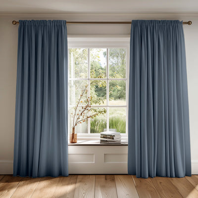Blue Cotton Curtains - more affordable option to blue pure linen curtains - hangs beautifully and evenly
