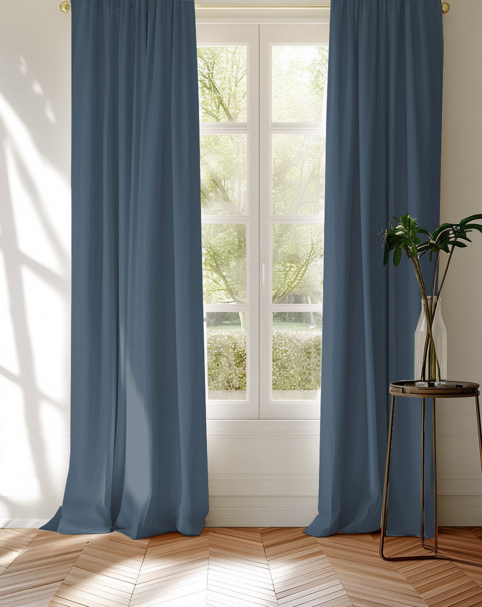 Blue cotton curtains made of Amara Blue Grey
