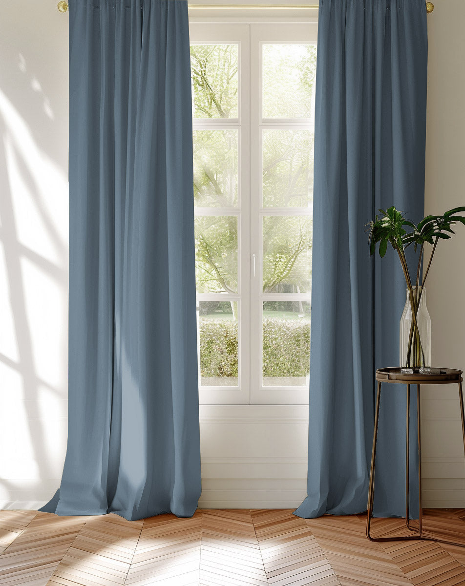 Pair of Blue Cotton Curtains Lifestyle shot