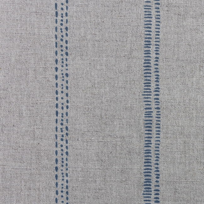 Rae Blue Stone - Striped Curtain fabric with blue hand drawn stripes. Close Up Photo