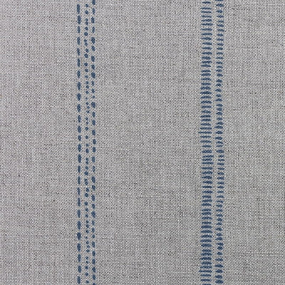 Rae Blue Stone - Striped Curtain fabric with blue hand drawn stripes. Close Up Photo