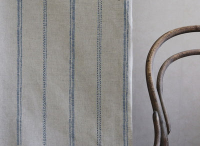 Rae Blue Stone - Curtain fabric with blue hand drawn stripes