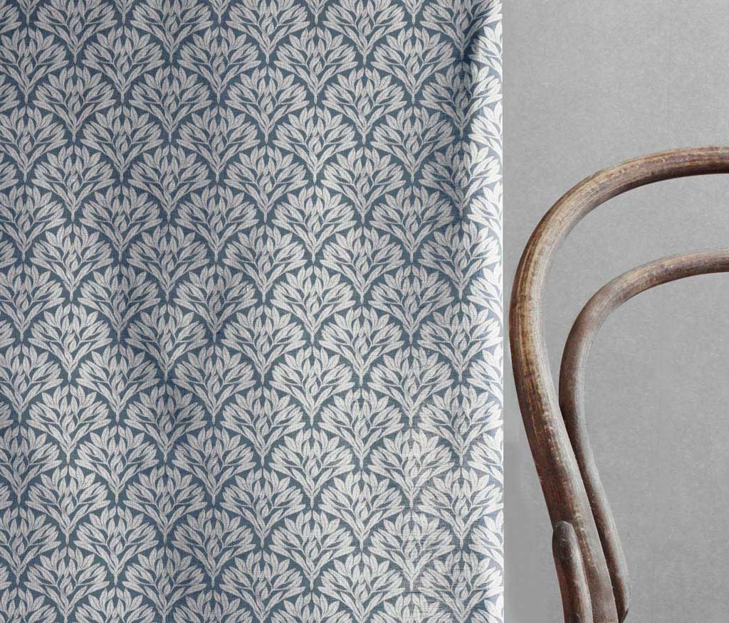 Birna Blue Stone - Curtain fabric with Blue botanical print