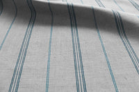 Elise Blue Stone- Linen Cotton mix curtain fabric, Blue Stone & Marine Blue stripes