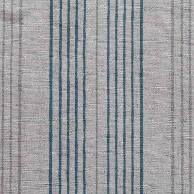 Blue Striped Linen Fabric - Else Blue Stone - Natural base fabric