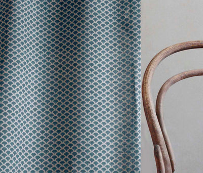 Erle Blue Stone - Natural curtain fabric, Blue contemporary print
