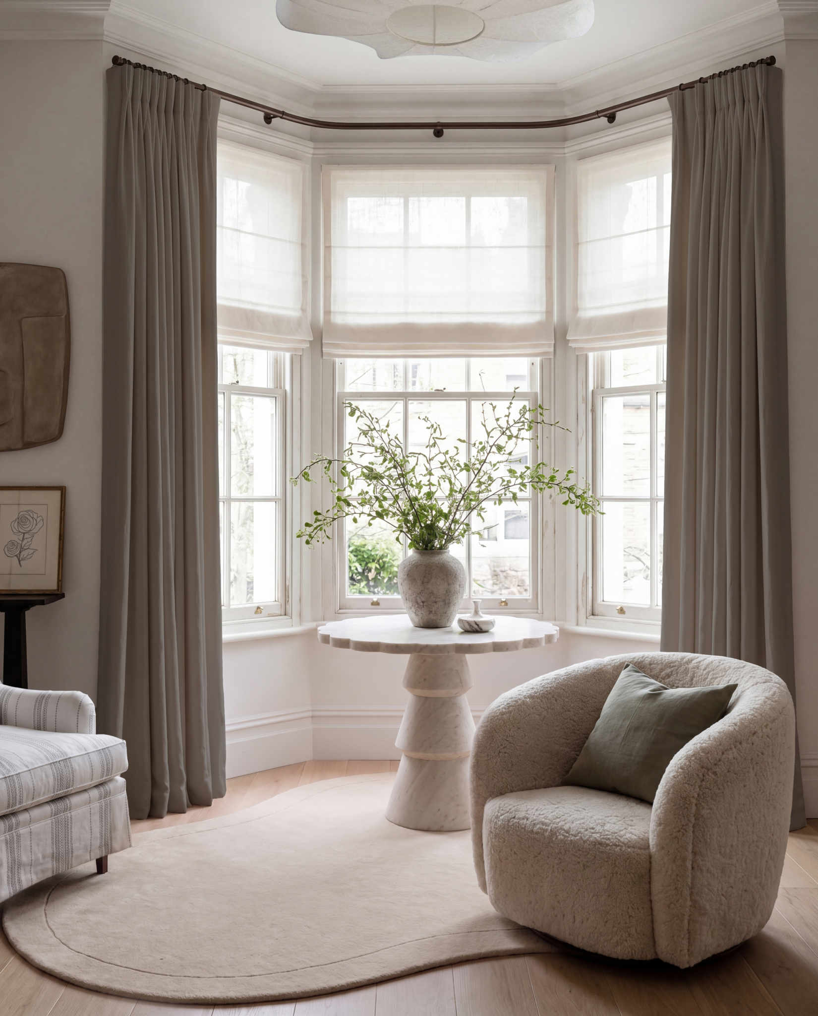 Brown 100% Linen Bay window curtains. Bea Cedar by Ada & Ina
