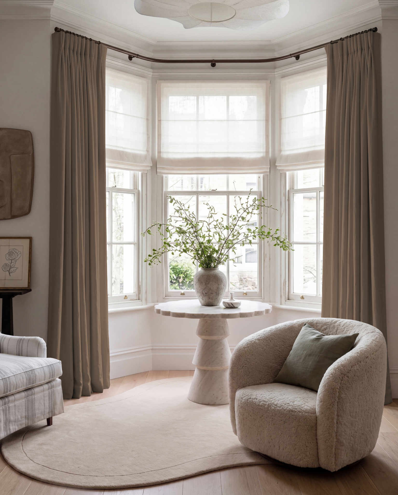 Brown 100% Linen Bay window curtains. Bea Chestnut by Ada & Ina