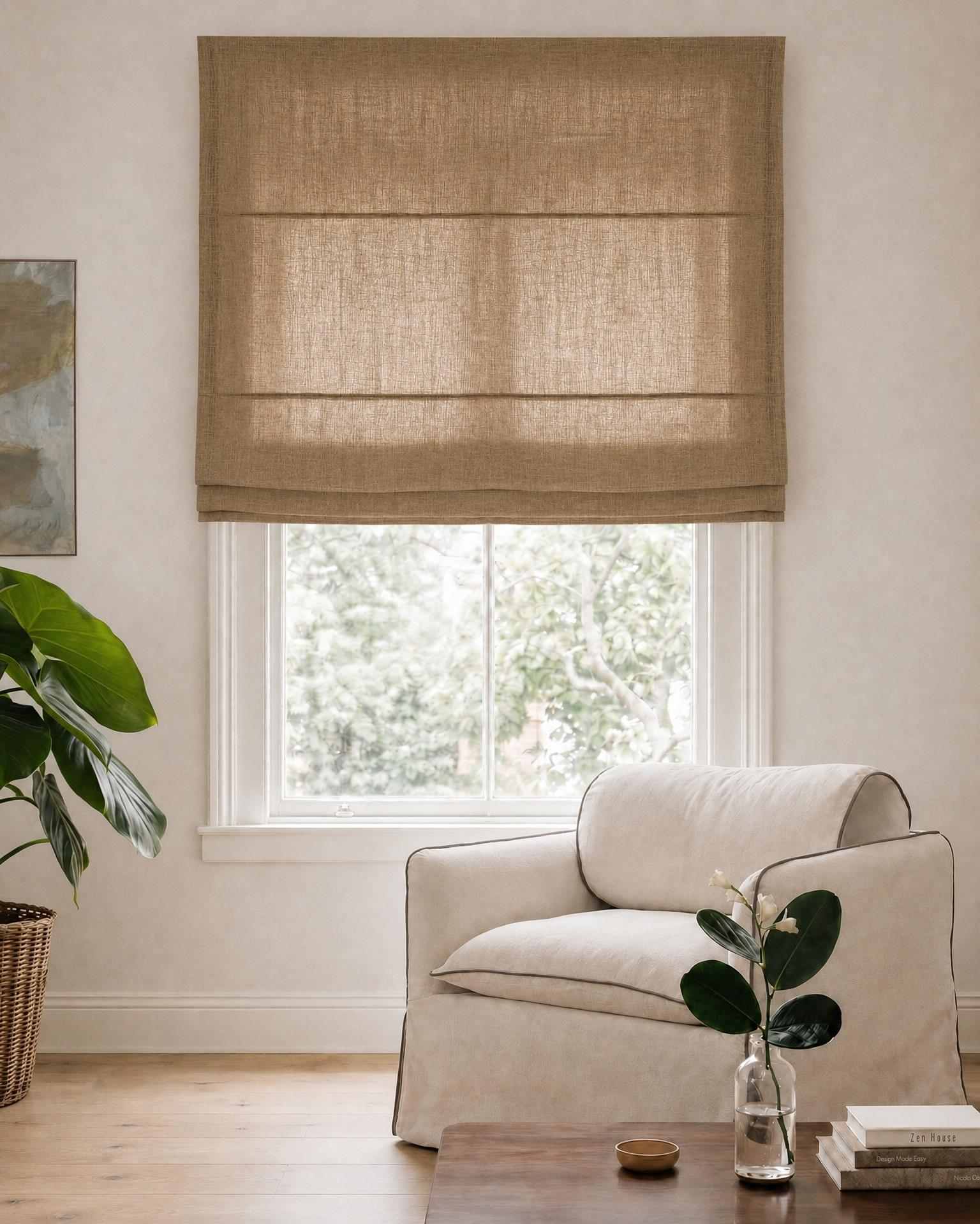 Bronze Brown Roman blind. Made of soft Linen Cotton fabric Enni Bronze by Ada & Ina