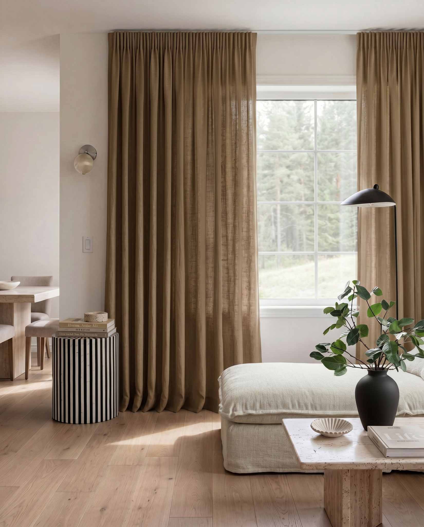 Bronze Brown Pleated linen curtains. Made of soft Linen Cotton fabric Enni Bronze by Ada & Ina