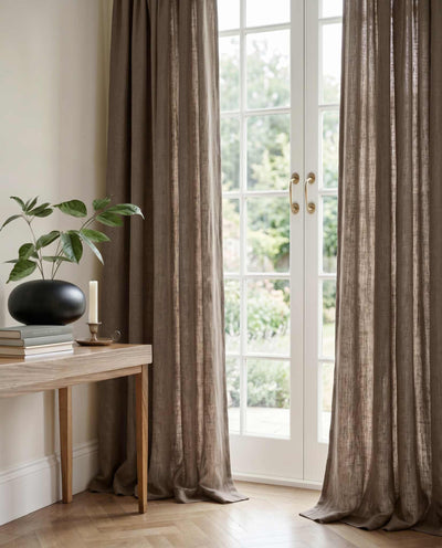 Brown 100% Linen Curtains with puddling