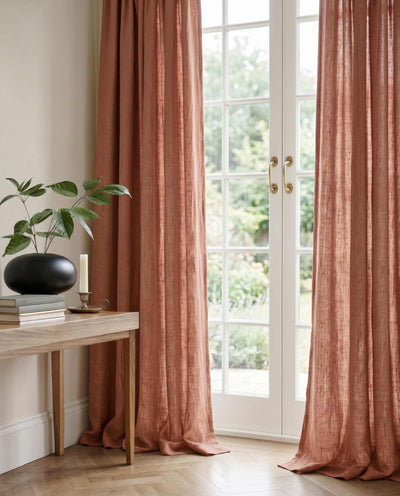 Brown 100% Linen Curtains with puddling