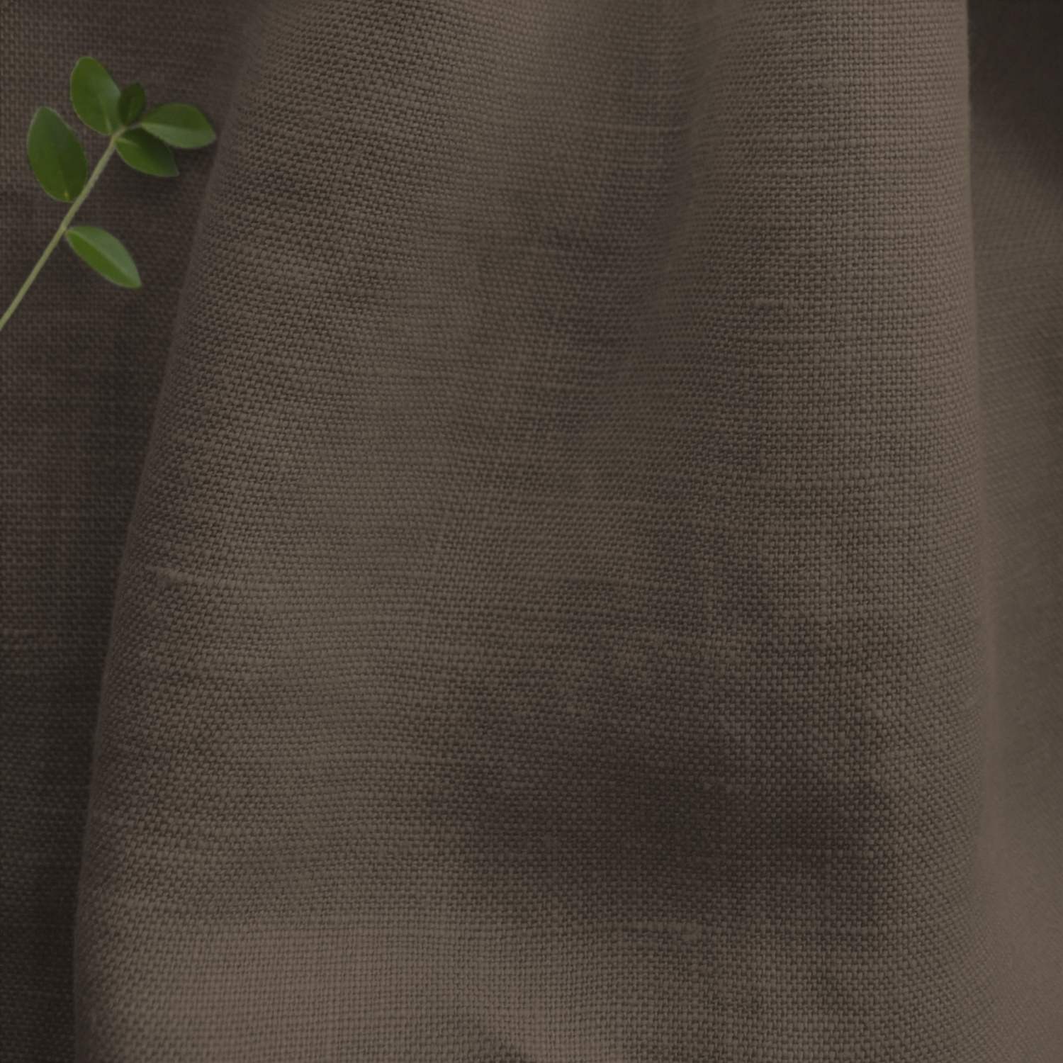 Brown 100% Linen Fabric - close-up. Bea Cedar by Ada & Ina Fabrics