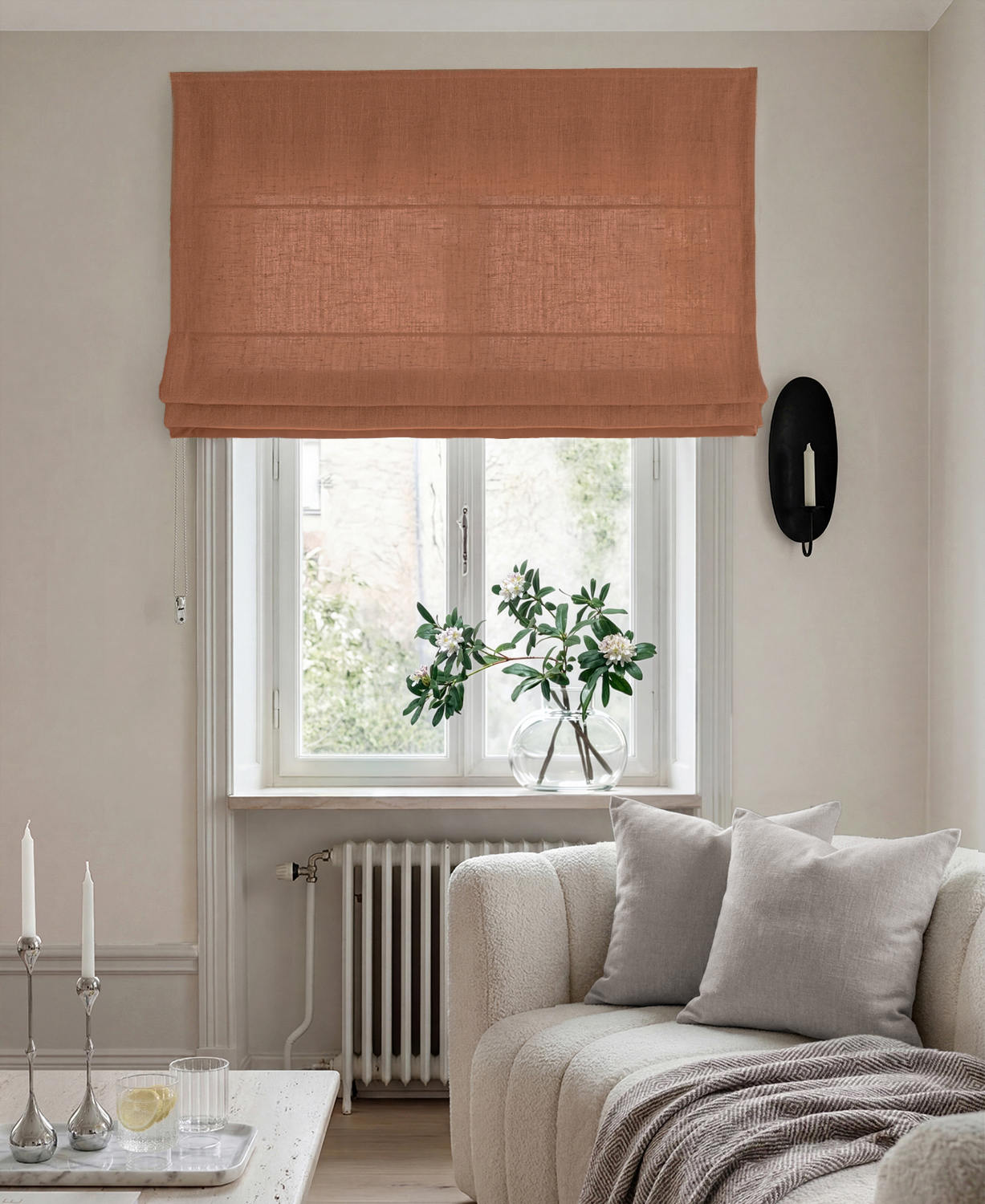 Brown 100% Linen Roman blind. Bea Terracotta by Ada & Ina Fabrics