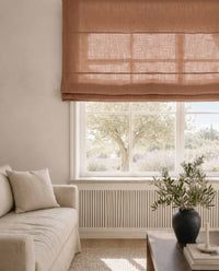 Brown Linen Roman blind. Mariana Copper Smoke by Ada & Ina