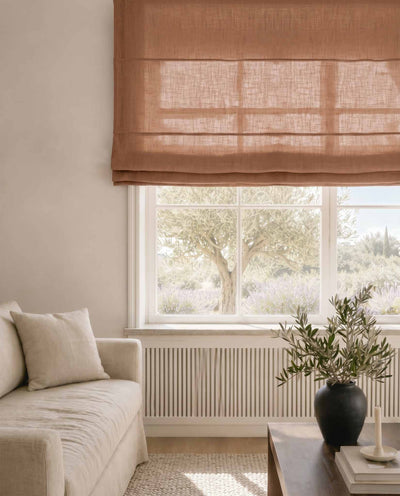 Brown Linen Roman blind. Mariana Copper Smoke by Ada & Ina
