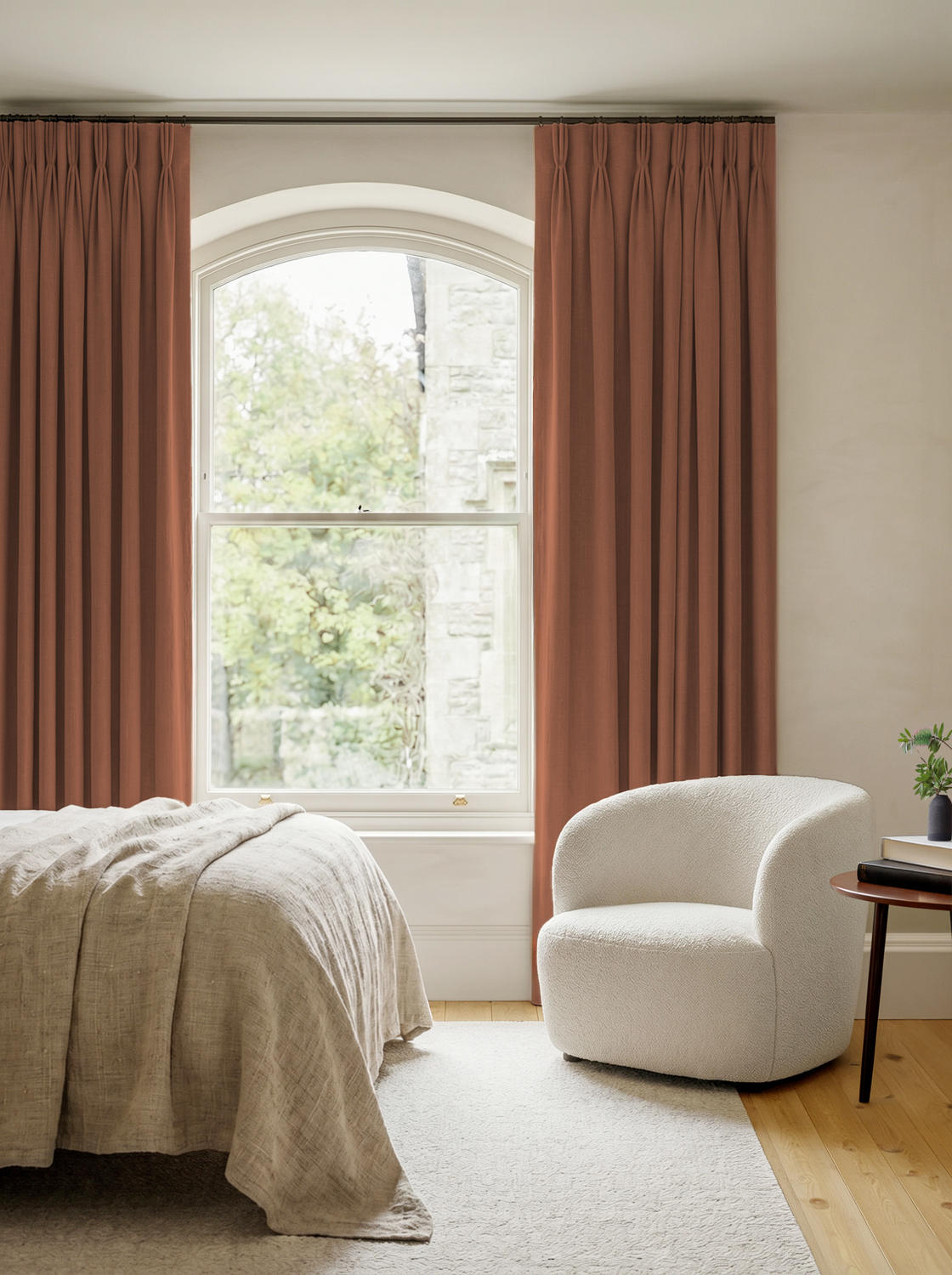 Brown 100% Linen Triple Pleat curtains. Bea Terracotta by Ada & Ina