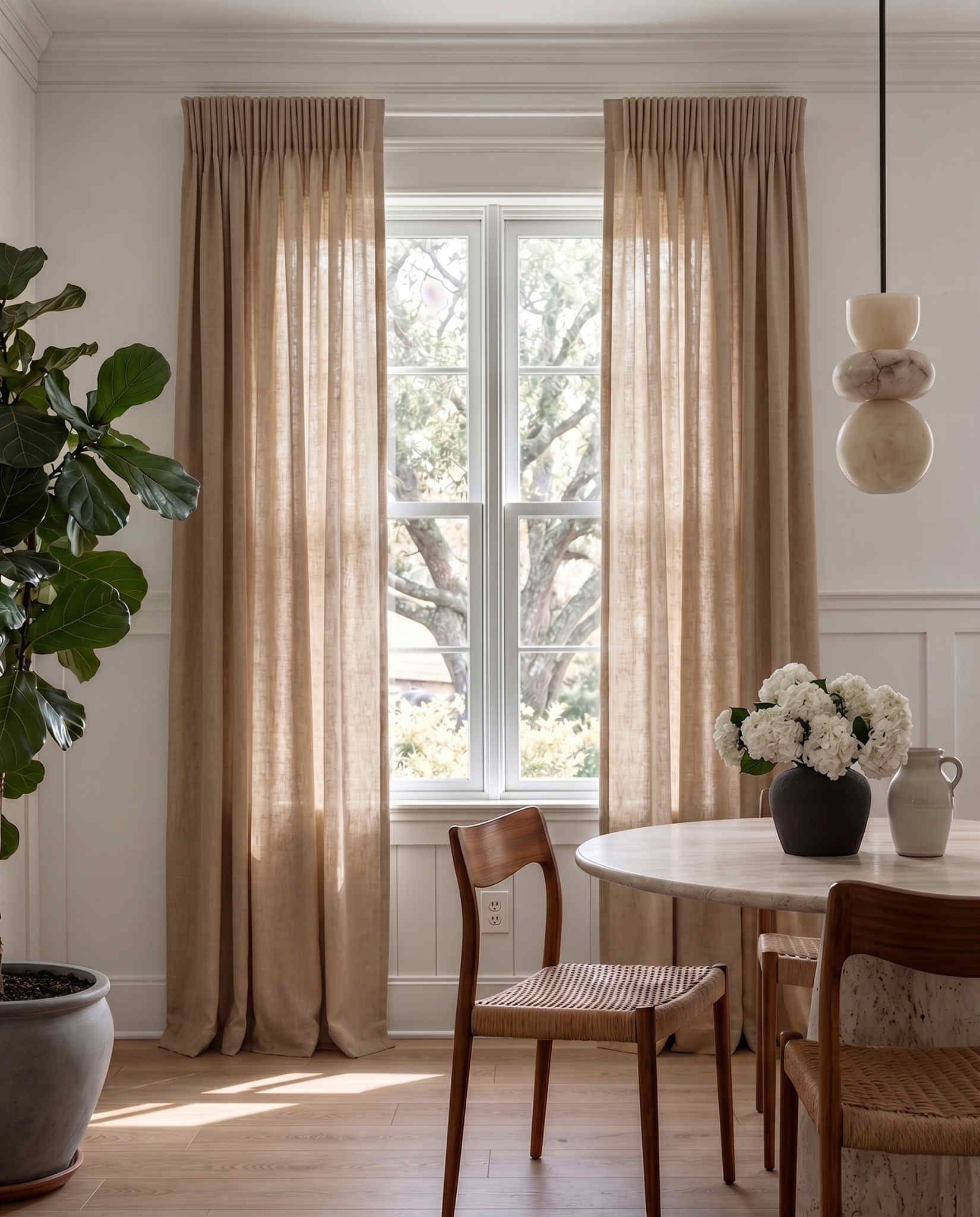 Brown 100% Linen Unlined curtains - Pencil pleat heading. Beata Caramel by Ada & Ina