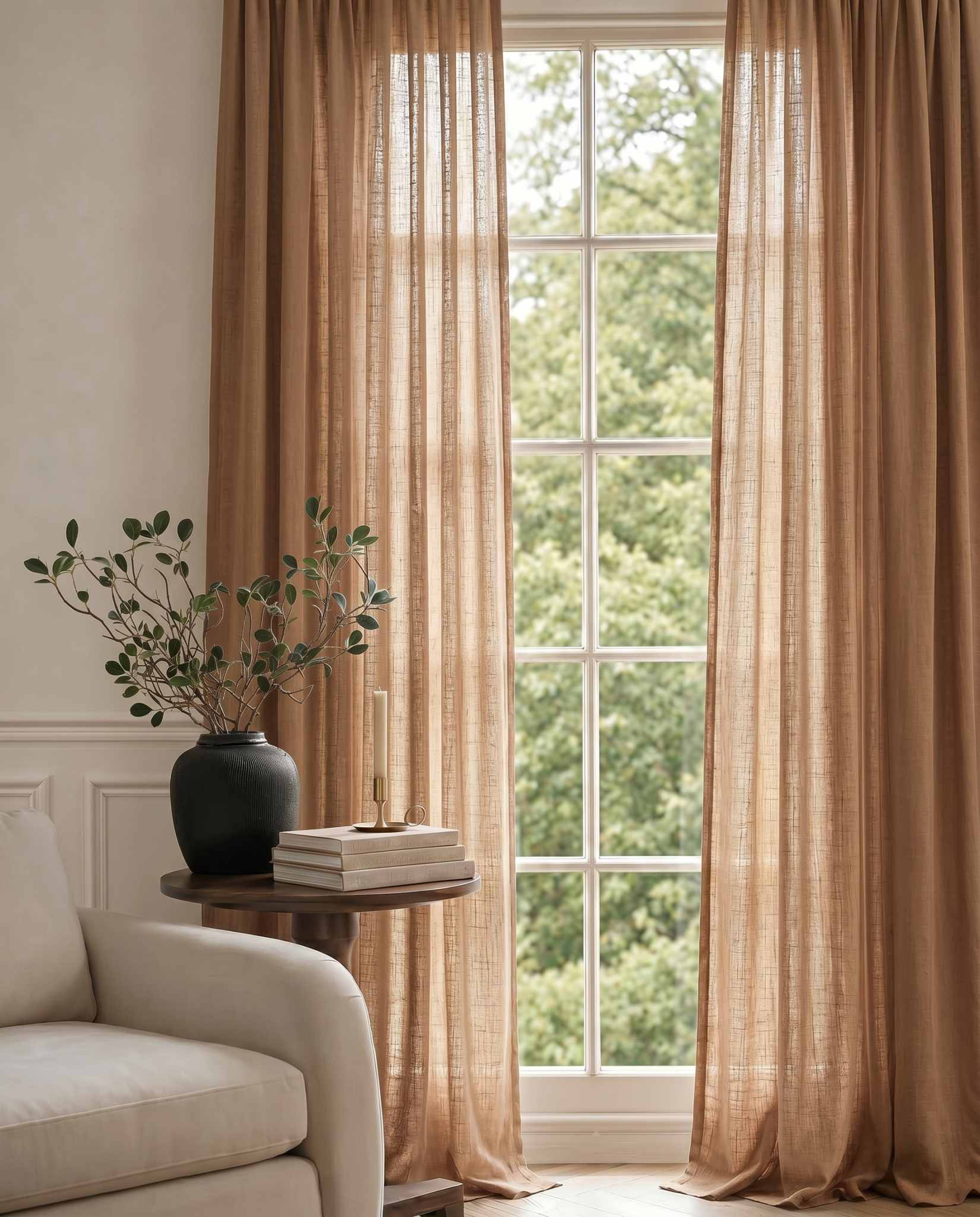 Brown Linen Unlined Curtains. Mariana Copper Smoke by Ada & Ina