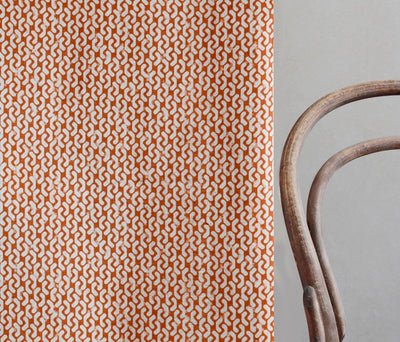 Arina Burnt Orange - Natural curtain fabric, Orange abstract print