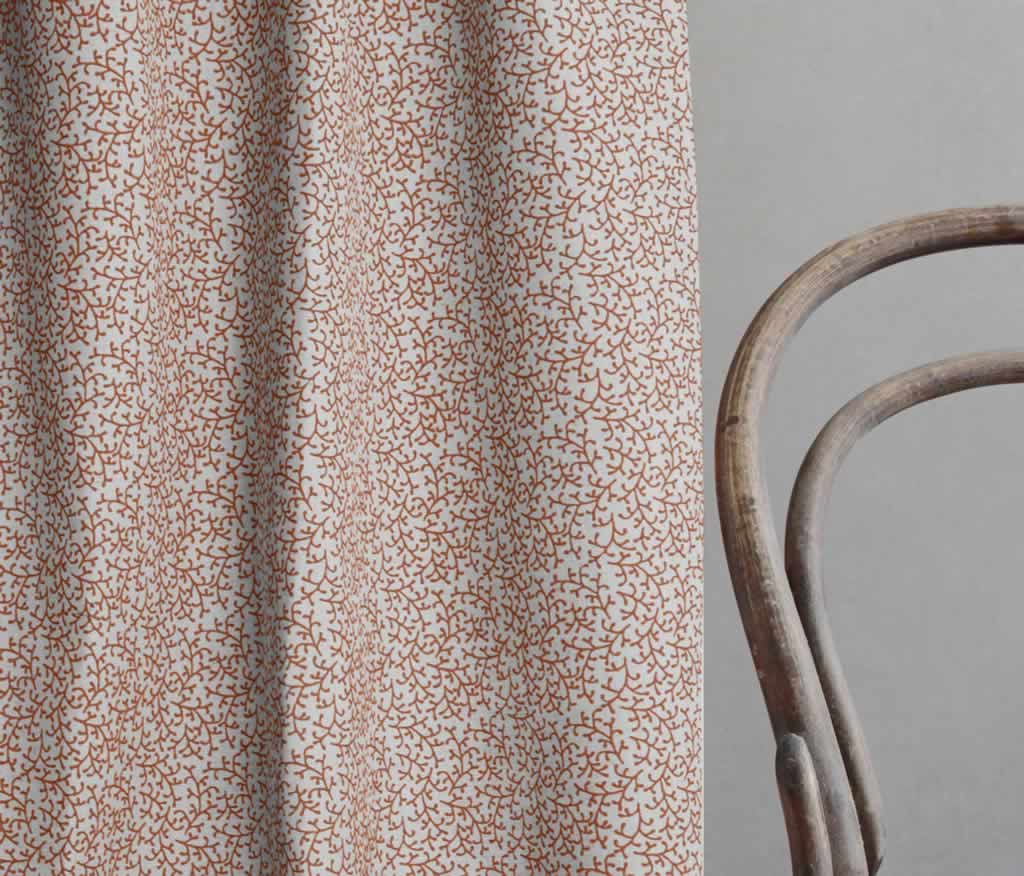 Phila Burnt Orange  - Curtain fabric with Orange botanical print