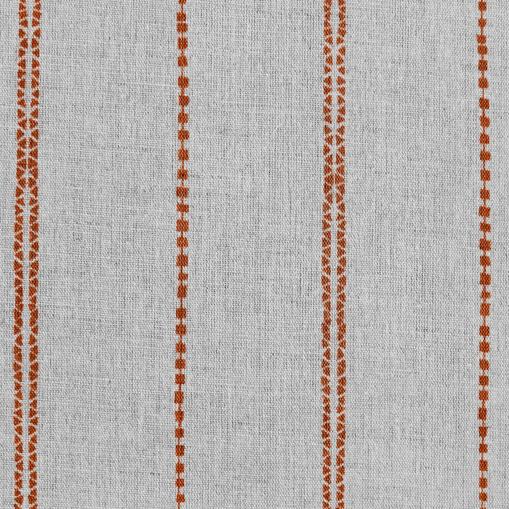 Inga-NAT Terracotta - Natural fabric with Orange decorative stripes, Linen Cotton mix