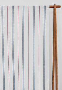 Elise Red-Ink-WHT - Linen curtain fabric, Red & Blue stripes