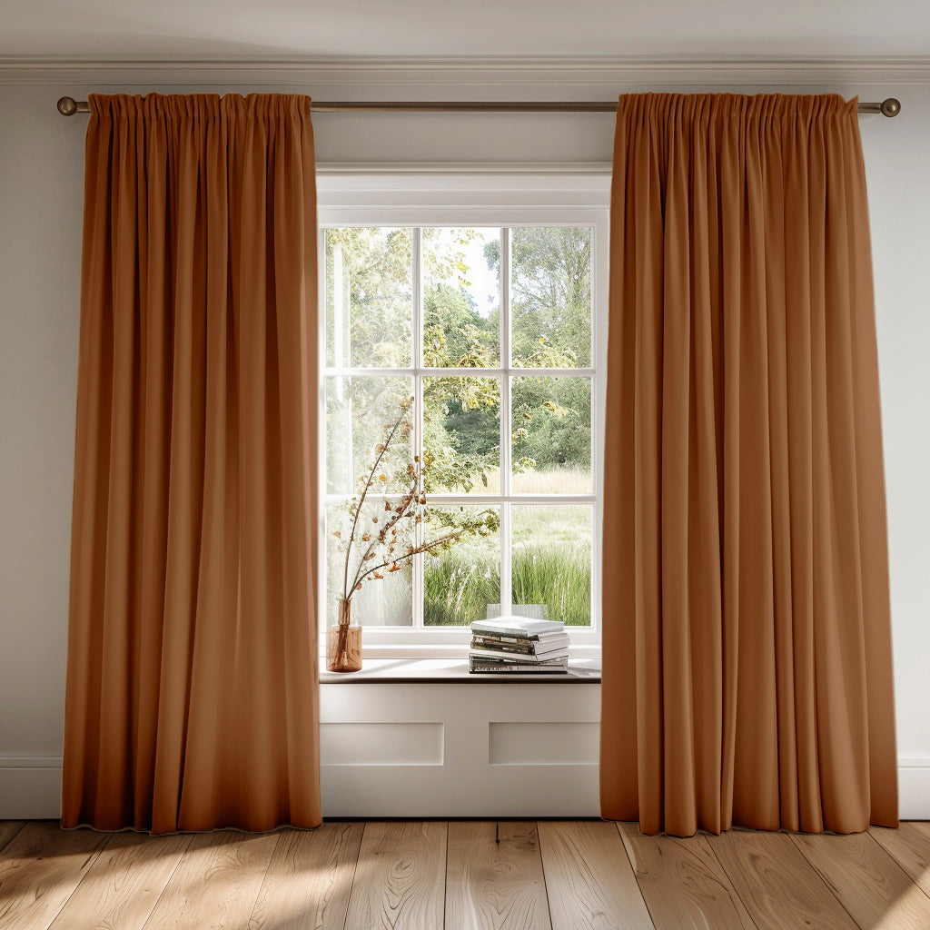 Brown cotton curtains, made to measure, pencil pleat heading