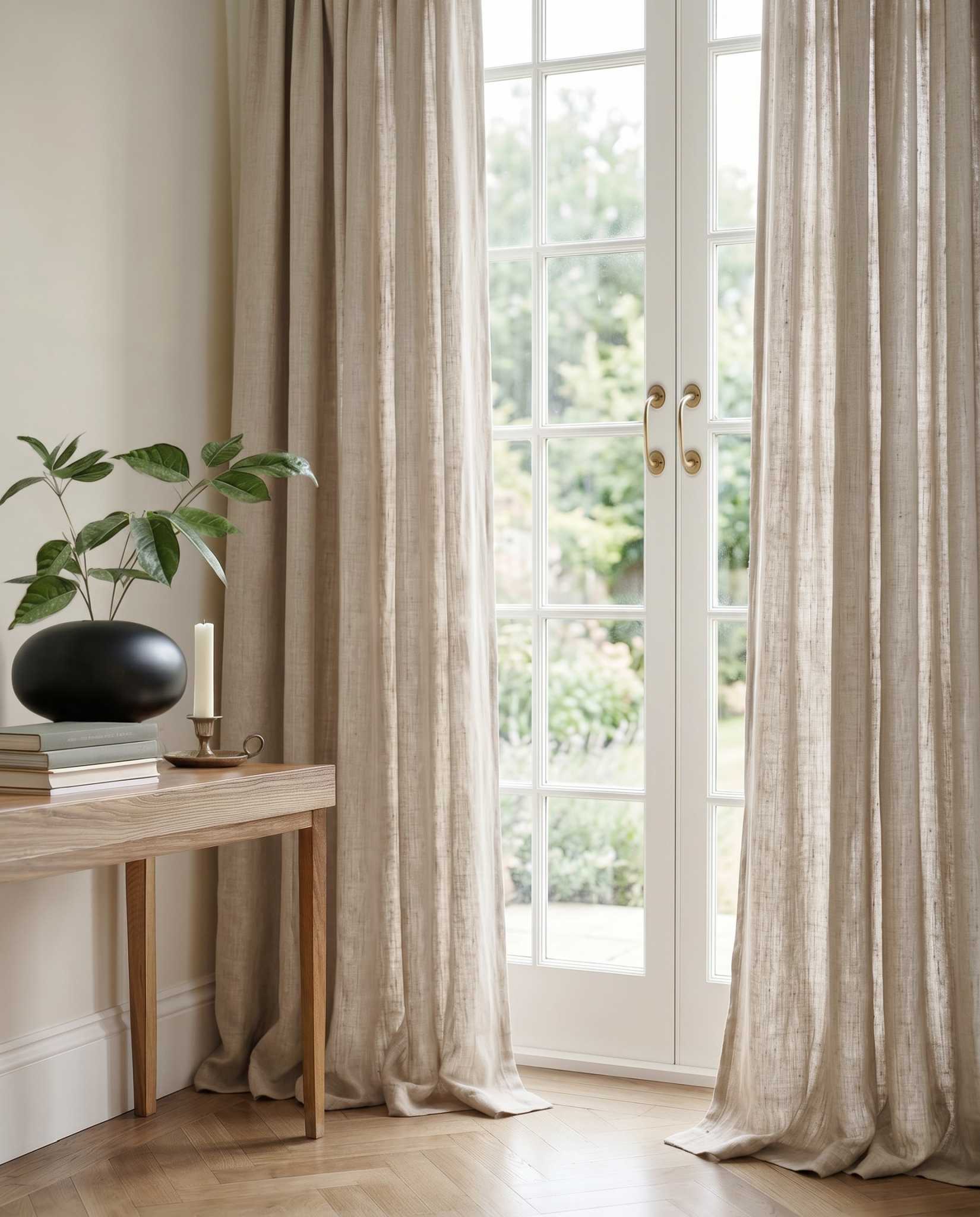 Chalk 100% Linen Curtains with puddling