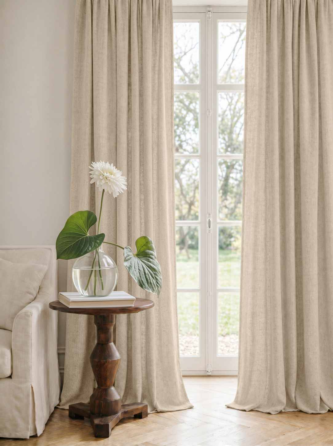 Chalk Linen Curtains - Cotton lined. Made of pre-washed 100% linen Bianco Chalk by Ada & Ina.
